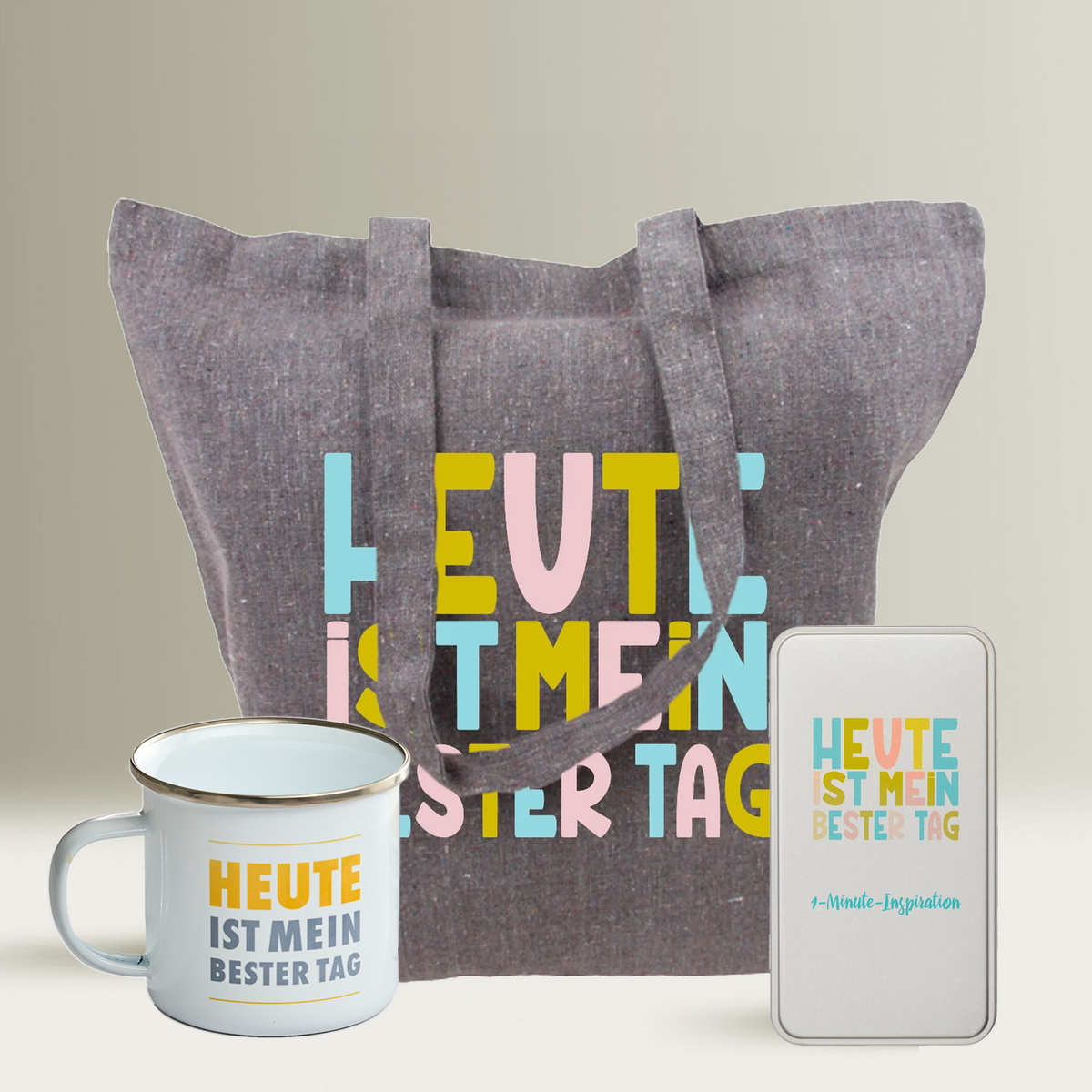 1-Minute-Inspiration + Cotton-Bag + Emaille-Tasse