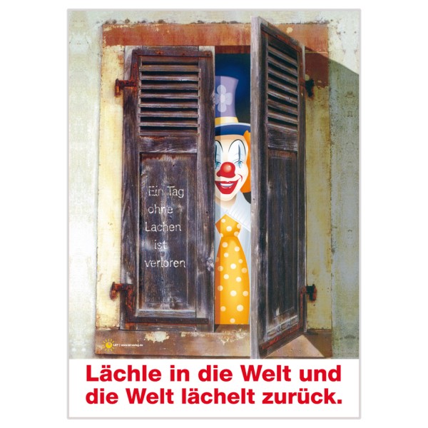 Poster "Lächle in die Welt..." mit silbernem Rahmen